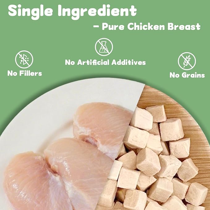Freeze Dried Chicken Raw Cat & Dog Treats 7.1 OZ – Single Ingredient Chicken Cubes High Protein, Bite-Sized Grain-Free Pet Training Snacks for Small Dogs Cats