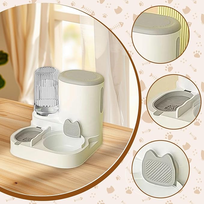 Automatic Dog Feeder and Water Dispenser Dog Bowl Household Portable Automatic Pet Feeder Food Feed for Small Dogs Kitten, Grey