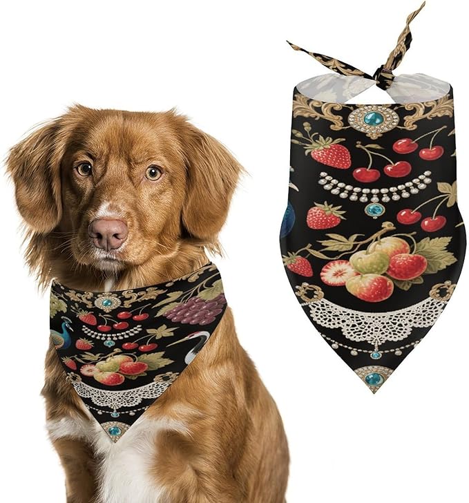 Dog Bandana Spring Pet Scarf Adjustable Triangle Vintage Fruit & Bird Print Printing Dog Bib Washable Polyester Puppy Bandana for Small Medium Large Dogs Cat Birthday Party Supplies