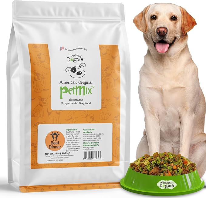 Healthy Dogma - PetMix Dehydrated Dog Food - Beef Dinner - Raw Food - Gluten Free, Clean Ingredient Food - No Preservatives, Homemade Dog Food Beef Recipe (2 lbs)
