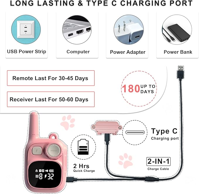 Training Collar Dogs, 1 Remote 1800FT Control 2 Collars, Cat Shock Collars Rechargeable, Pink Electric Collar for 5-120 lbs Small Medium Large Breed Dogs, Adjustable, Waterproof, Vibration
