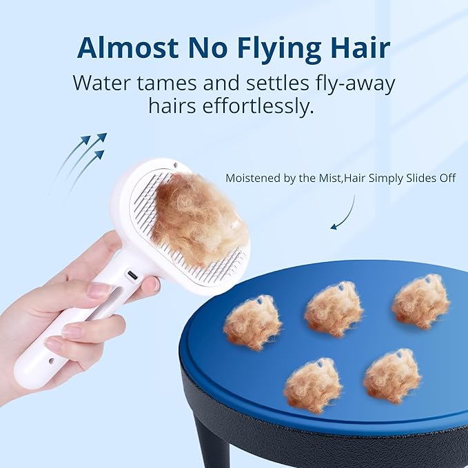 Spray Cat Brush for Shedding,Pet Grooming Brush/Self-Cleaning Wet Cat Comb with USB Rechargeable & Water Tank,Suitable for Dogs,Cats to Reduces Flying Hair,Remove Tangled & Loose Hair(White)