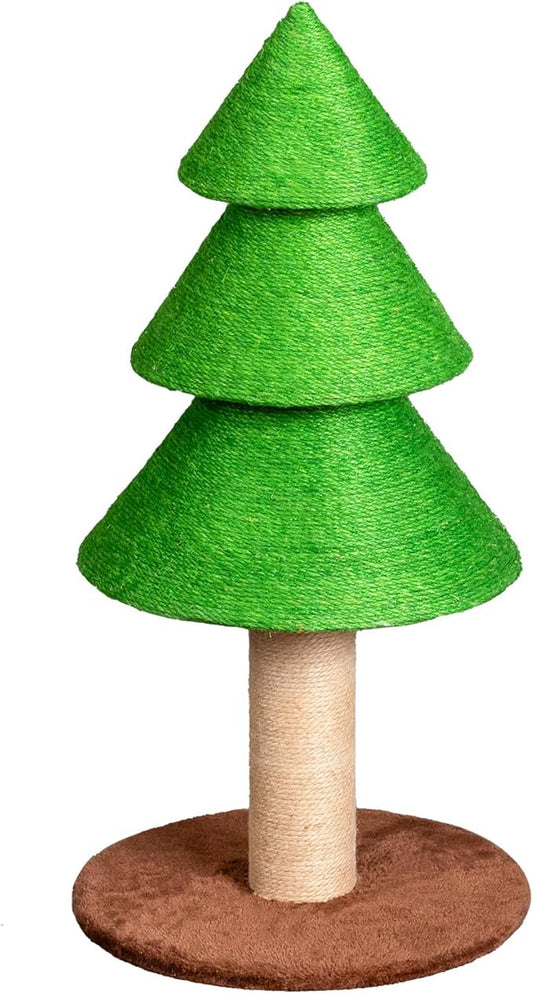 31.5" Christmas Tree Cat Scratching Post,Sisal Cat Scratching Tree Cat Scratch Tower for Kitty and Adult Cats (Lighted Green)