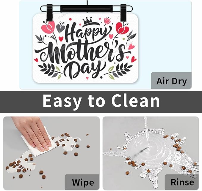 Dog Food Mat Happy Mother's Day Floral Gift for Mom Bh Absorbent Water Bowl Mats Cat Pet Feeding Placemats 24x16In