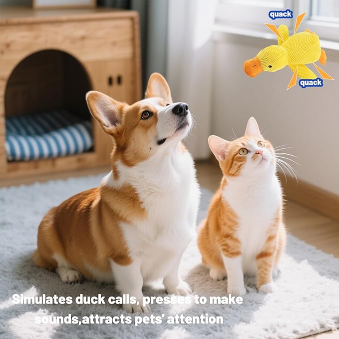 Interactive Calming Duck Chew Toy｜Squeaky Plush with Soothing Sounds - Designed for Dogs, Relieves Anxiety, Suitable for Cats & Dogs Indoors & Outdoors, for Pet Use Only (Yellow, Large)