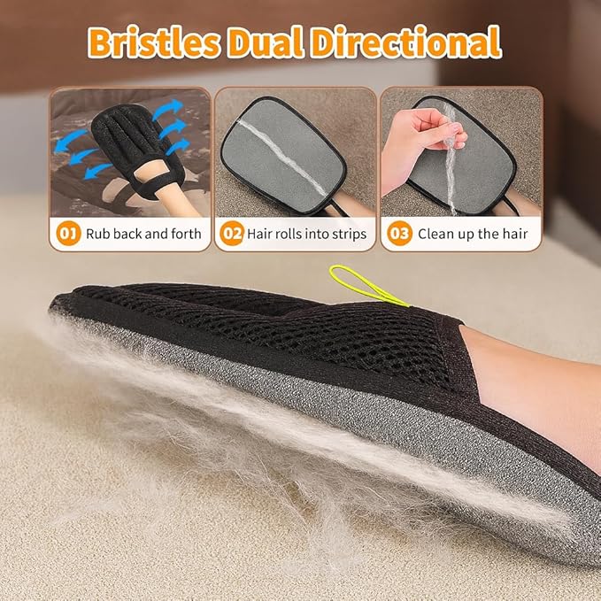 Pet Grooming Hair Removal Glove & Handy Brush Set (3 Pack) – Reusable Fur Remover for Dogs & Cats, Easy Deshedding Tool for Sofa, Clothes, Carpet & Car Seats