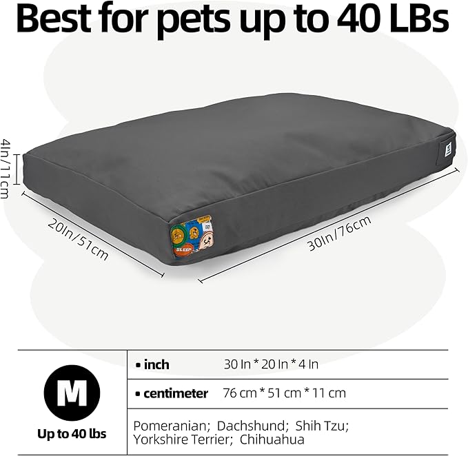 Sytopia 30 Inch Canvas Outdoor Dog Bed for Medium Dogs, Waterproof Washable Removable Cover, Indoor Patio Pet Pad for Crate, Dark Grey