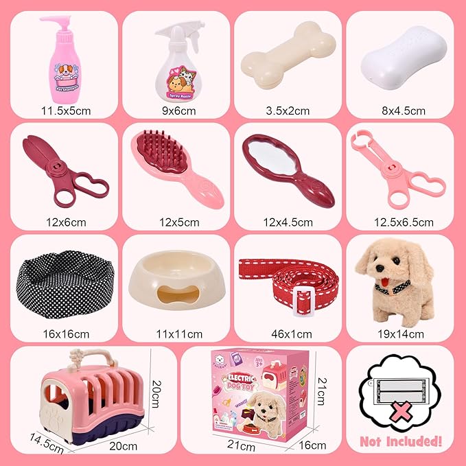 G.C 13Pcs Dog Toys for Kids Girls, Walking Barking Electronic Interactive Stuffed Dog Plush with Carrier & Accessories Toys Pretend Play Puppy Pet Care Playset, Gifts for Little Girls 3 4 5 6 Year Old
