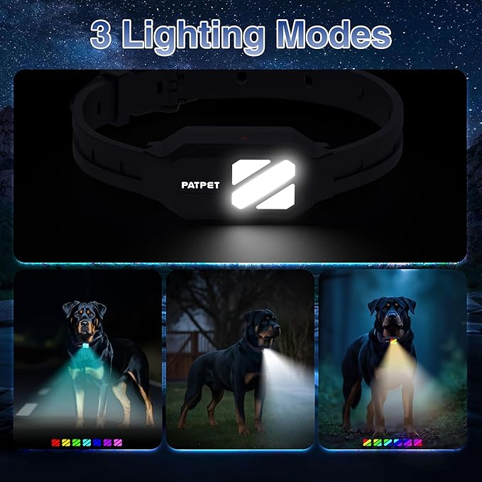 PATPET Dog Training Collar with Remote, 4200Ft E-Collar with LED Light, 3 Training Modes Beep, Vibration, Static, Rechargeable Electric Collar for Medium Large Dogs