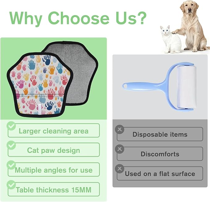 Reusable Pet Hair Removal Glove Colorful Hand Prints Magic Brush for Cat & Dog Hair Remover for Car, Sofa, Bedding, Clothes - 9x9 Mitt Washable