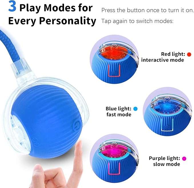 Interactive Cat Toys for Indoor Cats Smart Automatic Ball Rolling for Bored Kitten Pet Upgraded Speedy Moving Chase Dogs Toy Valentine's Day Gift Blue