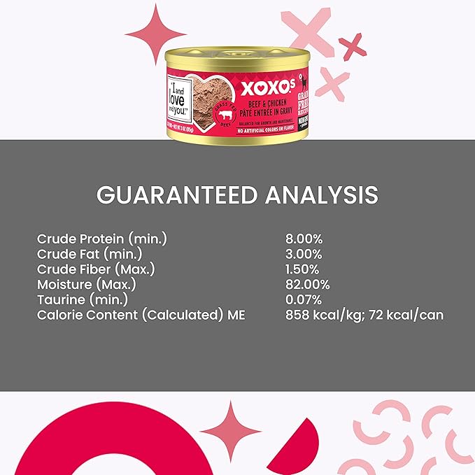 I and Love and You XOXOs Wet Cat Food - Chicken + Beef Pâté - Grain Free, Filler Free, 3oz Pack of 24 Cans