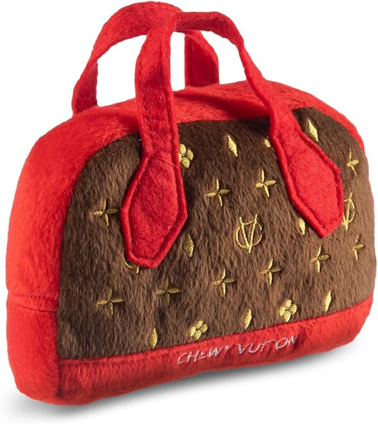 Dog Diggin Designs Chewy Vuiton Posh Purse Plush Dog Toy | Luxury-Inspired Parody Designer Handbag with Squeaker, Soft Plush Fashion Dog Toy – Haute Couture Purses & Handbags