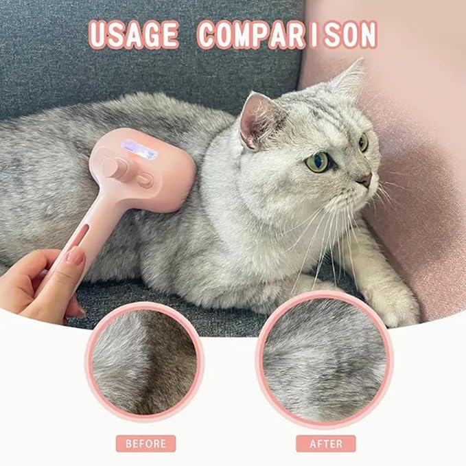 Pet Steam Brush - Ergonomic Deshedding Comb, Large Capacity Misting Hair Removal Steamer | Cat and Dog Grooming Tool with Self-Cleaning Feature, Massage Brush for Home, Shower, and Travel Use