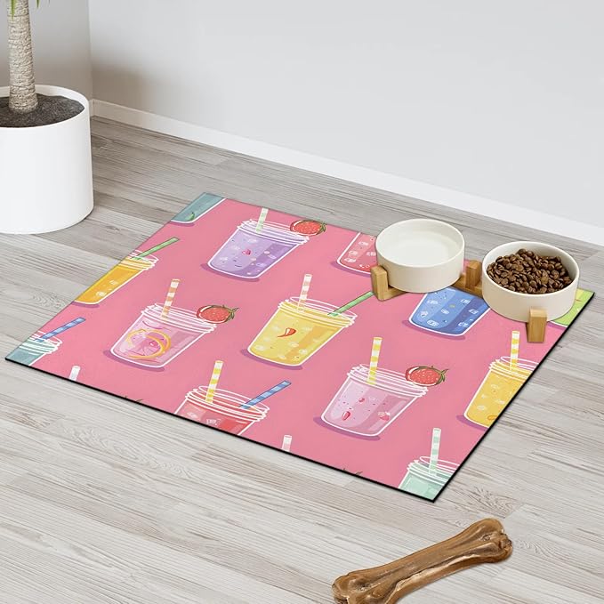 Fruit Juice Dog Food Mat for Floors Absorbent Dog Bowl Mat for Food and Water Dispenser Quick Dry Cat Food Placemat Pet Supplies 16" x 24", Colorful Juice