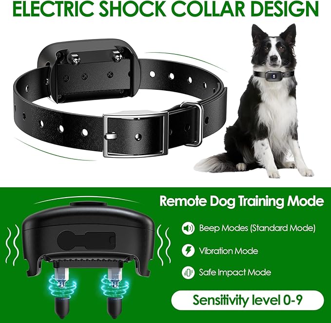 Wireless Dog Fence & Remote Training Collar, Pet Containment System with Adjustable Radius Range 16ft to 393ft, Waterproof & Rechargeable Training Collar Receivers for All Dogs (Black & White)