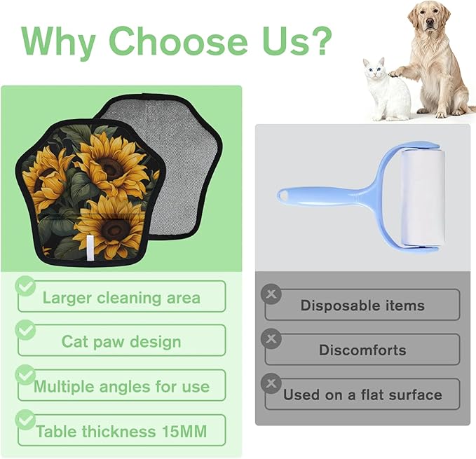 Reusable Pet Hair Removal Glove Beautiful Sunflower Theme Magic Brush for Cat & Dog Hair Remover for Car, Sofa, Bedding, Clothes - 9x9 Mitt Washable