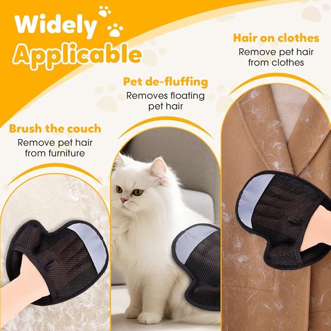 Pet Hair Removal Glove,Electrostatic Pet Grooming Gloves for Cats & Dogs,2025 New Upgrade Efficient Cat Gloves for Grooming,Cat Grooming Gloves for Hair Removal,Reusable Pet Hair Remover Glove (3PC)