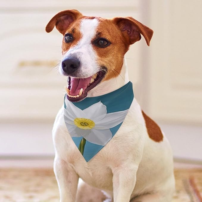 Dog Bandana Spring Pet Scarf Adjustable Triangle White Daffodil Printing Dog Bib Washable Polyester Puppy Bandana for Small Medium Large Dogs Cat Birthday Party Supplies