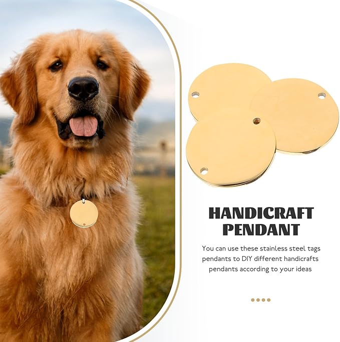 6pcs Stainless Steel Round Id Tags Double Hole Polished Metal Stamping Blanks 20mm for Pet Collar Engraving, Anti-Lost Dog Name Tags DIY Supplies