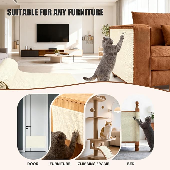 Cat Couch Protector - 79" Extra Long Scratch Guard Strip for Sofa Arms,Corners & Chair Legs,with Tape & Nails (Beige)