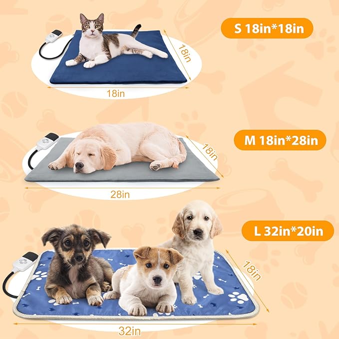 Dog Heating Pad 34"*21" for Outdoor Cat, Heated Dog Bed with Adjustable Temperature & Timer, Indoor Warming Waterproof Pet Heating Pad Mat with Chew Resistant Cord, Replacement Cover for Puppy Kitten