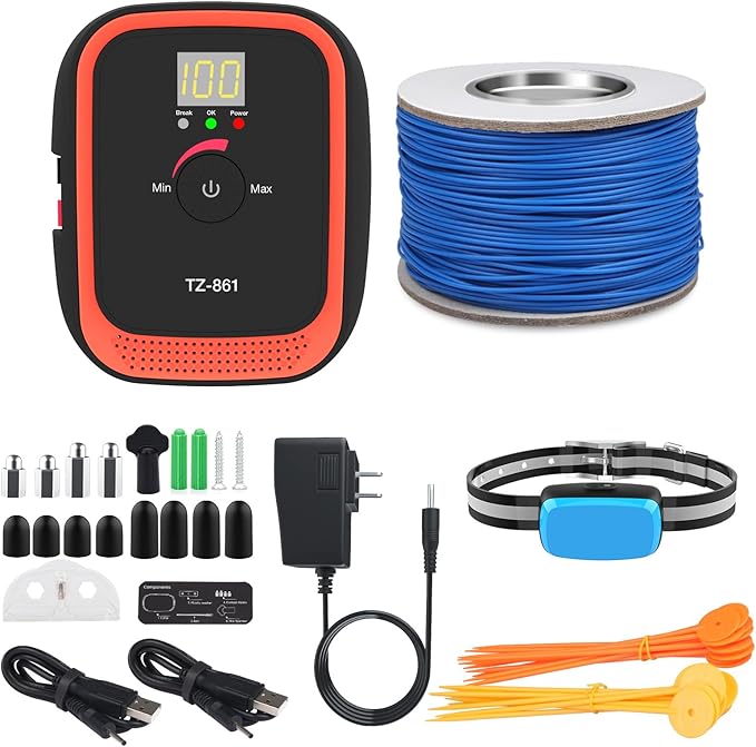 Electric Fence for Dogs, Rechargeable Underground Dog Fence with 656Ft Wire, 2 Waterproof Collar, Wired Dog Fence System for 1 Dog