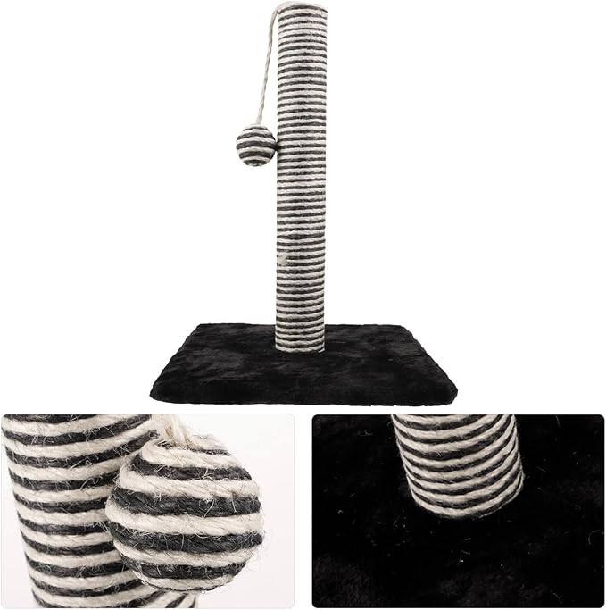 Cabilock Vertical Cat Scratching Post with Jute Sisal Rope, Black Kitten Scratcher Tower with Ball, Sturdy Floor Scratching Pole for Indoor Cats and Kittens