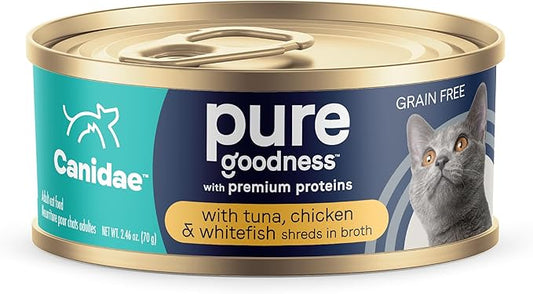 Canidae Pure Adore Premium Wet Cat Food, Tuna, Chicken & Whitefish in Broth, 2.46 oz. (Pack of 24), Grain Free