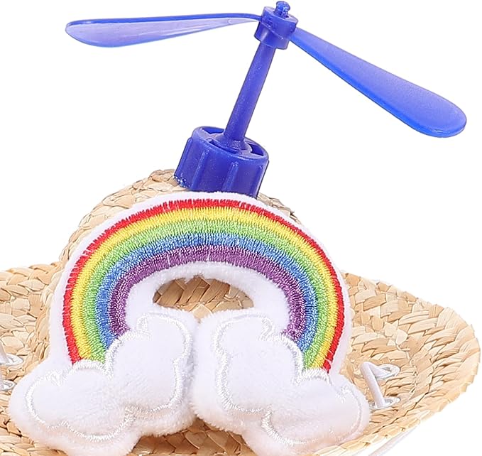 IMIKEYA Pet Straw Hat with Airplane Prop, Woven Straw Knitted Cap for Dogs, Small Size Photo Props for Pet Supplies and Outdoor Use