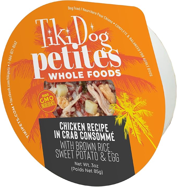 Tiki Dog Petites Whole Foods Wet Dog Food, Chicken in Crab Consomme, 3 oz. Cup (4 Count)