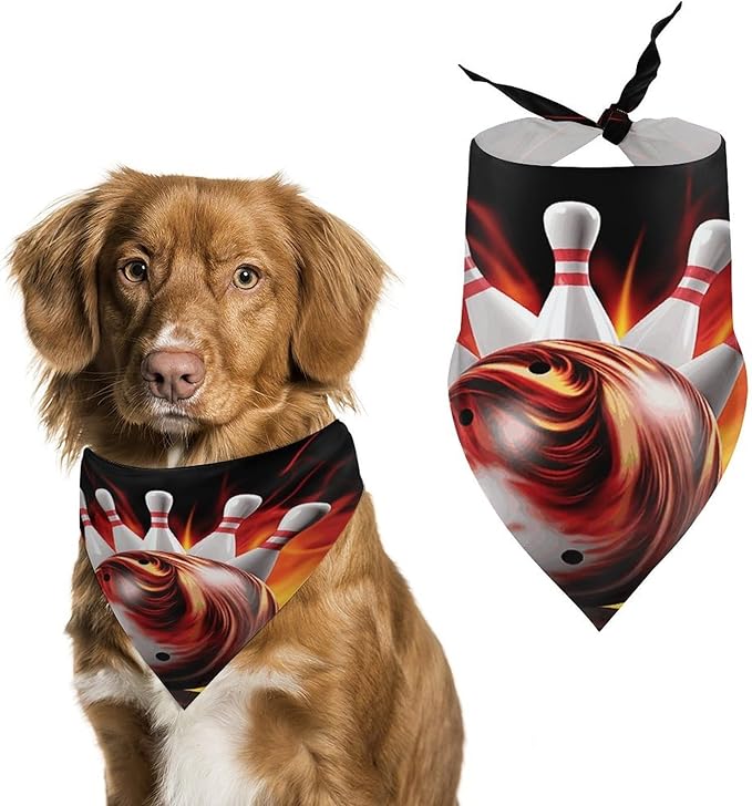 Dog Bandana Spring Pet Scarf Adjustable Triangle Bowling Ball1 Printing Dog Bib Washable Polyester Puppy Bandana for Small Medium Large Dogs Cat Birthday Party Supplies