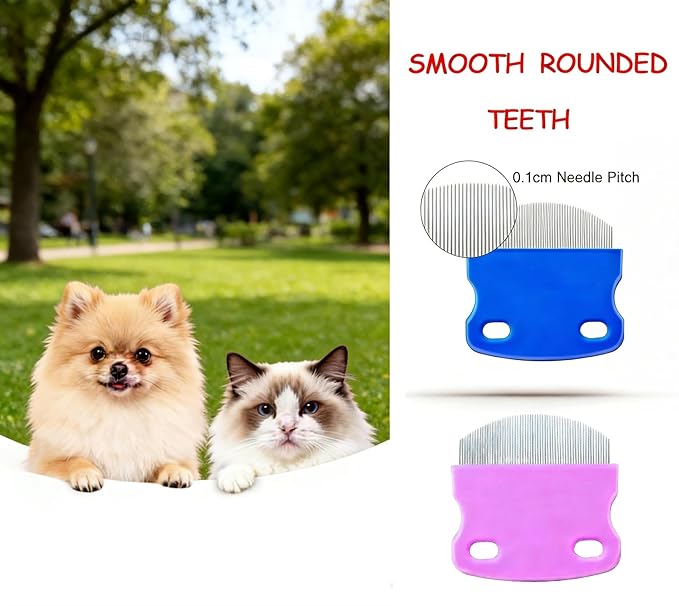 2 Pack Pet Tear Stain Remover Comb - Stainless Steel Gentle Round-Head Grooming Tool for Cats & Dogs, Removes Fleas, Lice, Dirt & Debris from Eye Area