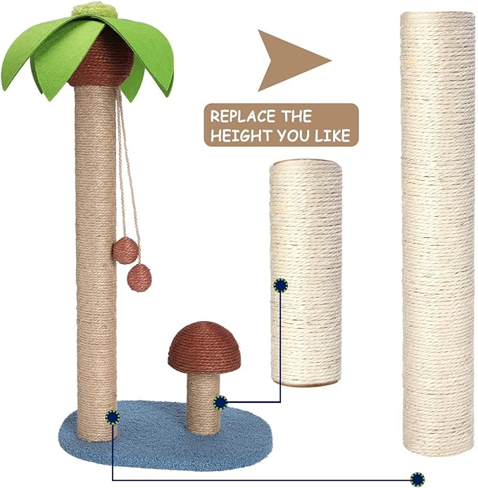 Barelove Cat Scratching Post Replacement, 4 Pieces Cat Scratcher Cat Tree Replacement Parts, 15.4'' x 2.67" Dia + 7.87“ x 2.67" DiaNatural Sisal Rope Cat Scratch Posts Include M8 Screws