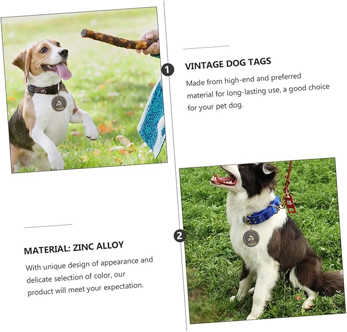 4pcs Vintage Metal Pet Hanging Pendants Retro Dog Collar Identity Tags Alloy Anti-Lost Labels for Large Shepherd Dogs in Pet Supplies