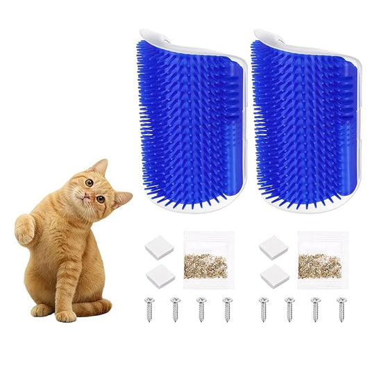 Self Grooming Cat Brush, Cat Self Groomer Scratcher with Catnip Softer Scratchers Wall Corner Groomer Massage Combs (4Pcs, S, Blue) for Long Short Fur Pets/Kittens/Puppies
