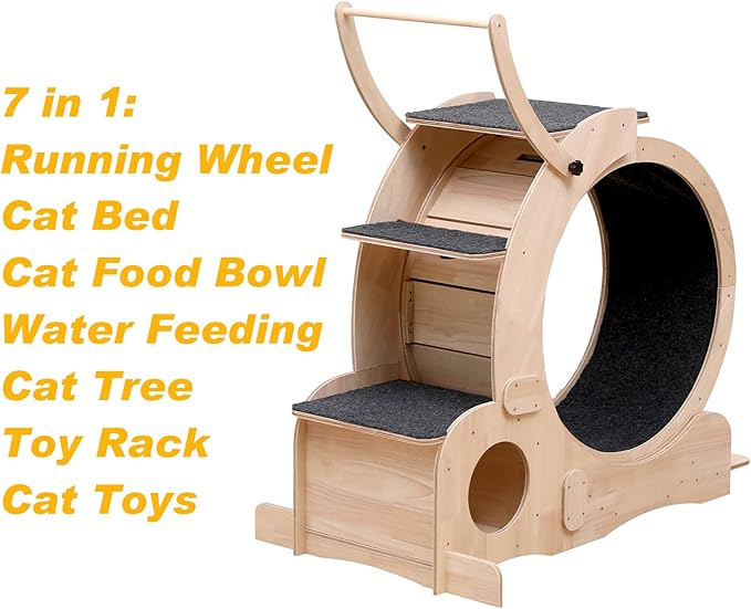 Cat Wheel 7-in-1 Upgraded Exercise Treadmill for Indoor Cats，Cat Treadmill with Silent Running Wheel, Cat Tunnel, Cat Wheels for Indoor Cats, Perfect Cat Jym & Toy for Endless Fun & Fitness