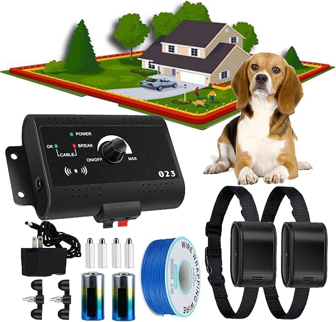 Wireless Electric Dog Fence System,In-ground/Aboveground Pet Boundary Containment System,Covers up to 1/2 Acre(650 Ft Wire,Waterproof & Rechargeable Collar,Shock/Tone Correction,for 1 2 3 Dogs),A,for2
