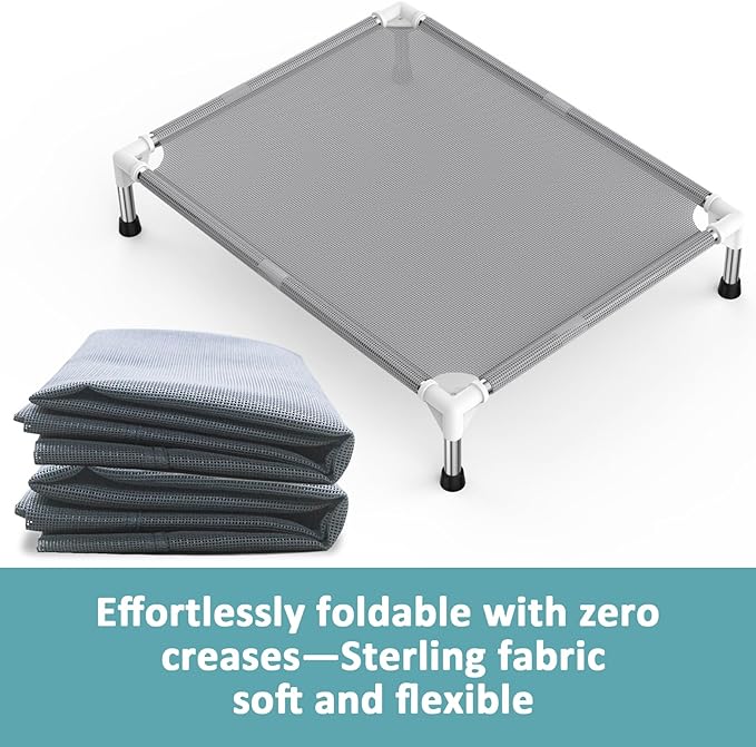 Elevated Dog Bed with Teslin Cooling Fabric - Lightweight Dog Cot for Medium Dogs, Waterproof & Washable Breathable Mesh, Raised Pet Bed for Indoor Outdoor Use, Anti-Slip, Easy Clean