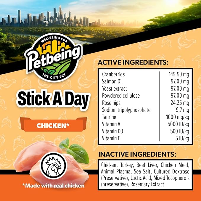 Stick a Day Cats | Specially Formulated 7-in-1 Functions Daily Real Meat Supplement for Cats | Cat Chew Stick & Pet Vitamins Supplements Combination (7-Pack x 4, Mix)