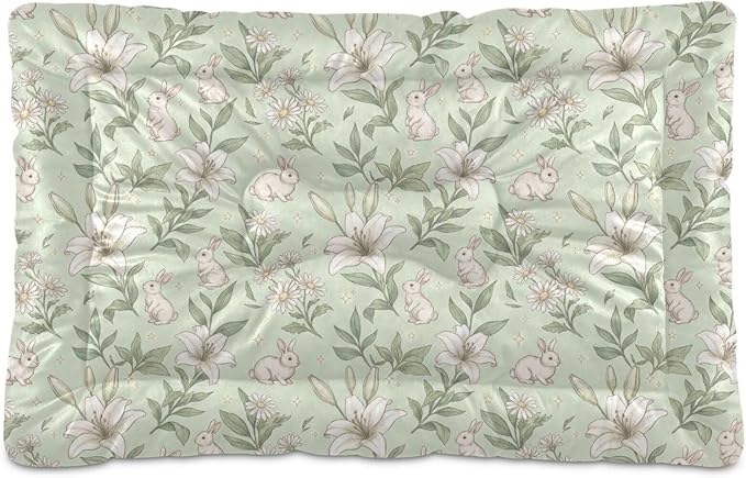 Dog Bed for Crate Washable Pet Sleep Pad, Floral Print Kennel Mat with Non-Slip Bottom, Soft Fluffy Supplies Pet for Dogs and Cats (24x18 inch)