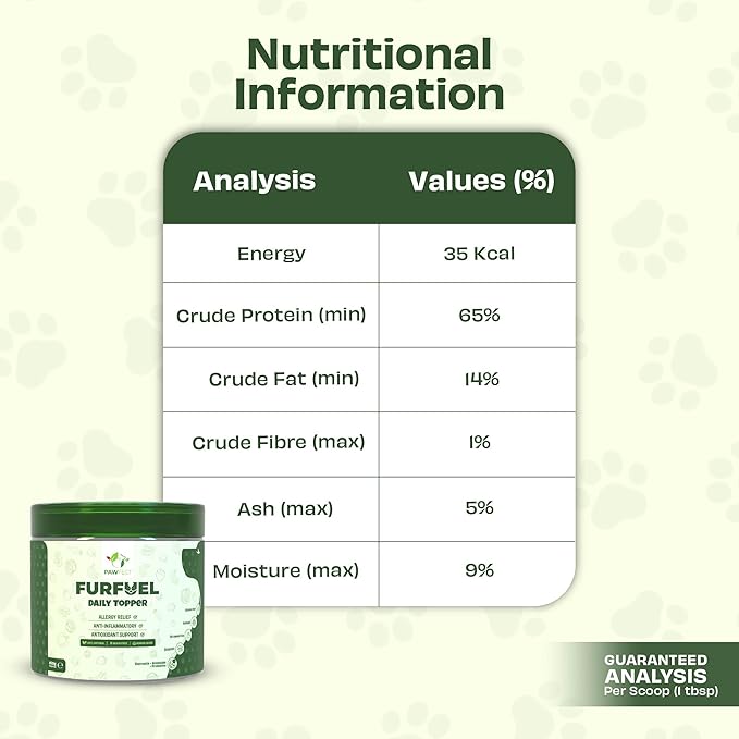 Pawfect Furfuel Dog Food Toppers Immune Support Allergy Relief Gut Health Skin and Coat Care Anti Inflammatory Dog Food Toppers with Bromelain Broccoli Quercetin Antioxidant Formula (150g/5.29oz)