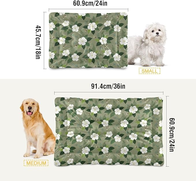 Dog Bed for Crate Washable Pet Sleep Pad, Floral Print Kennel Mat with Non-Slip Bottom, Soft Fluffy Supplies Pet for Dogs and Cats (24x18 inch)