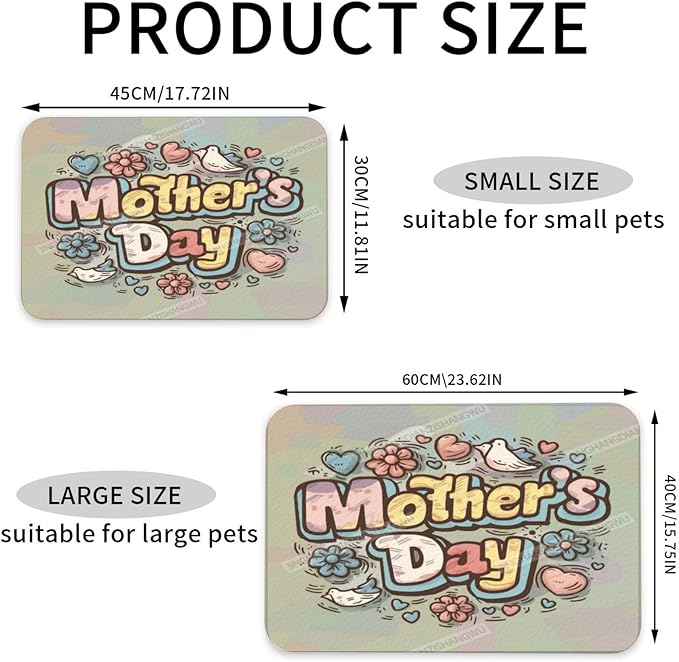 Pet Feeding Mat for Floors Waterproof Dog Mat for Food and Water Happy Mother's Day Floral Gift Mom Ej Absorbent Quick Dry Non Slip Mats Cat Bowls 24x16In
