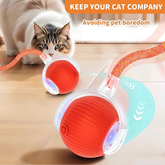 Interactive Cat Toys for Indoor Cats Smart Automatic Ball Rolling for Bored Kitten Pet Upgraded Speedy Moving Chase Dogs Toy Valentine's Day Gift Red Dragonfly