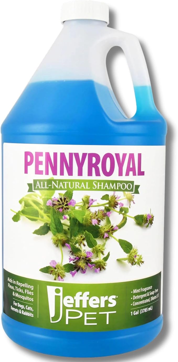 Jeffers Pet Natural Pennyroyal Dog Shampoo, 128 oz – Detergent & Soap Free Grooming, Mint Fragrance with Fresh Blue Color, Deep Cleaning Herbal Formula Leaves Coat Soft, Fluffy & Manageable