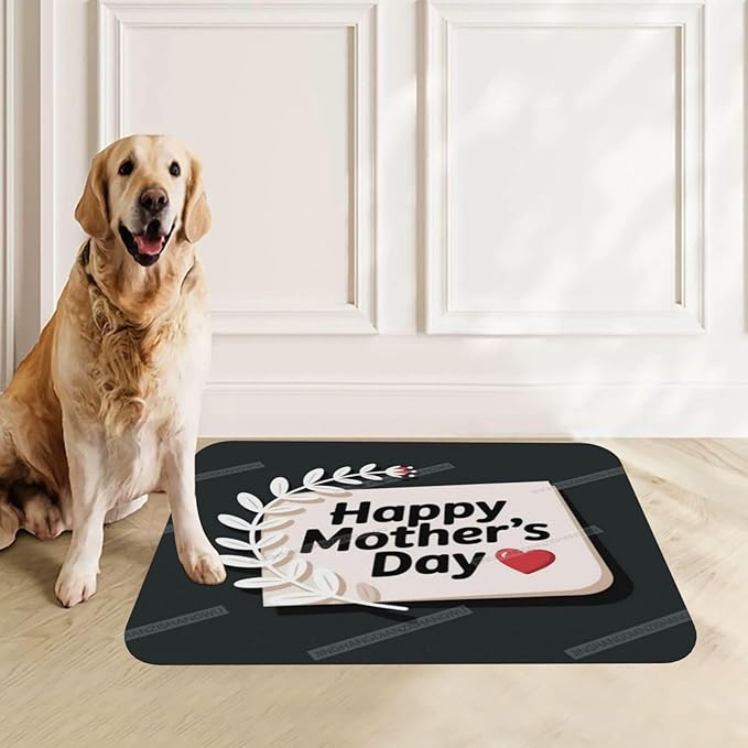 Non Slip Mat for Dog Pet Cat Dog Food Mats Happy Mother's Day Floral Gift for Mom Grey Fg Water Bowl Mat Quick Dry Absorbent Cat Feeding Mats 18X12In