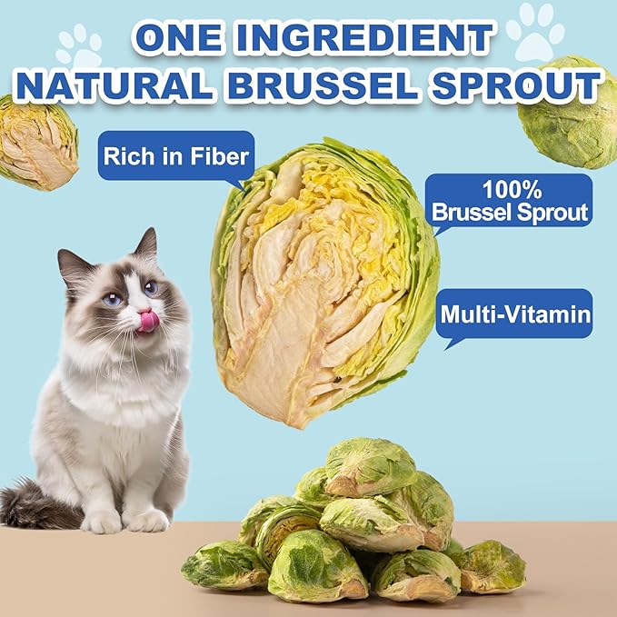 Freeze Dried Brussels Sprouts Treats for Dogs & Cats - Single Ingredient Crunchy Snacks, High Fiber Digestive Health, Hairball Control (3.8oz)