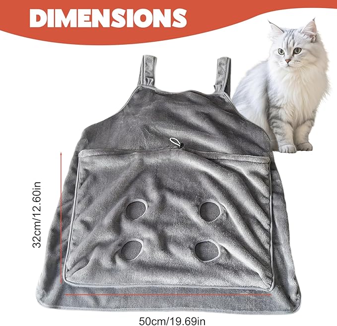 Cat Sling, Soft Flannel Cat Apron with Claws Holes, Multifunctional Adjustable Pet Carrier for Nail Cutting, Cozy Sleeping, Petting