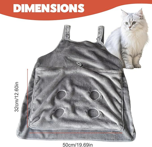 Cat Sling, Soft Flannel Cat Apron with Claws Holes, Multifunctional Adjustable Pet Carrier for Nail Cutting, Cozy Sleeping, Petting